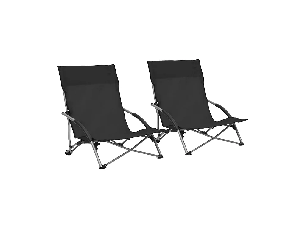 Chaises de plage pliables 2 pcs Noir Tissu 3
