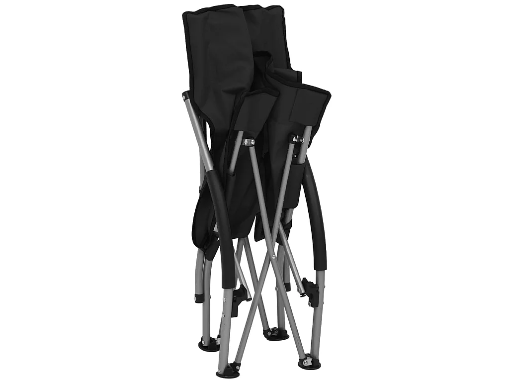 Chaises de plage pliables 2 pcs Noir Tissu 3