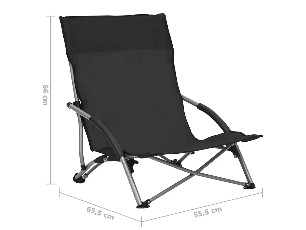 Chaises de plage pliables 2 pcs Noir Tissu 3