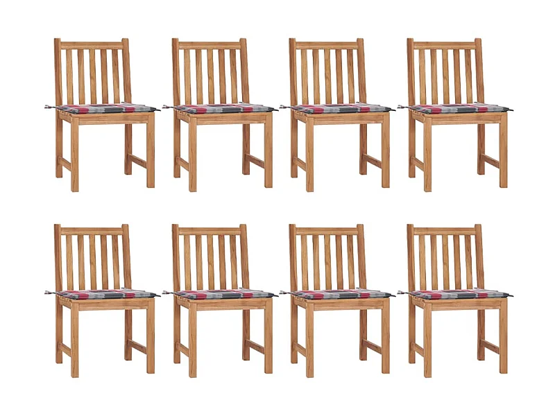 Chaises de jardin 8 pcs avec coussins Bois de teck massif 2