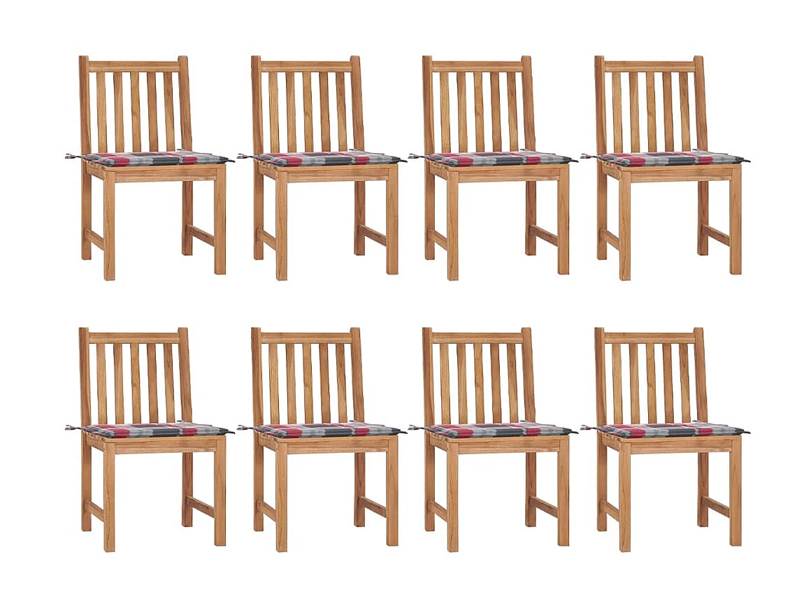 Chaises de jardin 8 pcs avec coussins Bois de teck massif 2