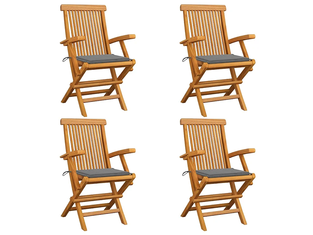 Chaises de jardin avec coussins gris 4 pcs Bois de teck massif 3