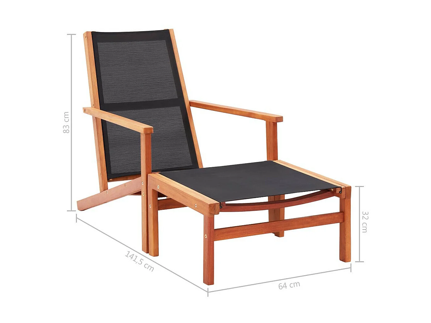 Chaise de jardin et repose-pied Eucalyptus solide et textilène