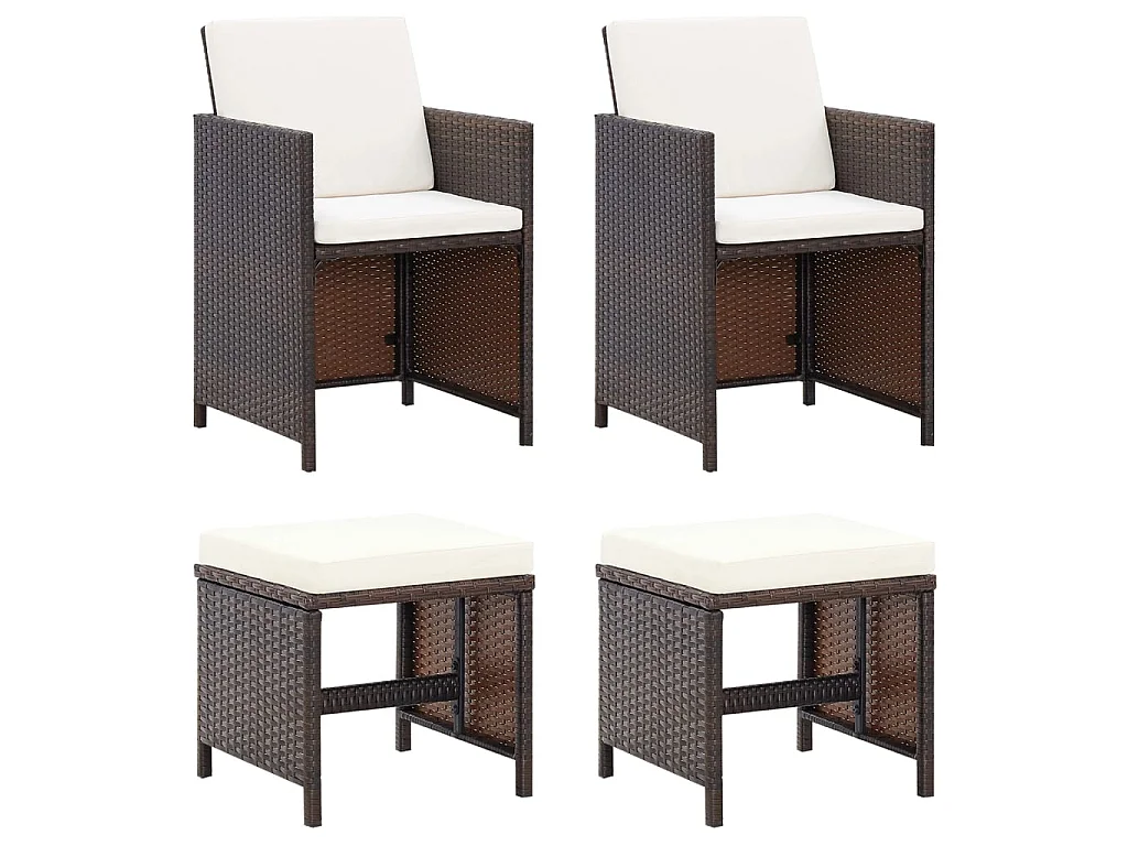 Jeu de chaise et tabouret de jardin 4 pcs Résine tressée Marron