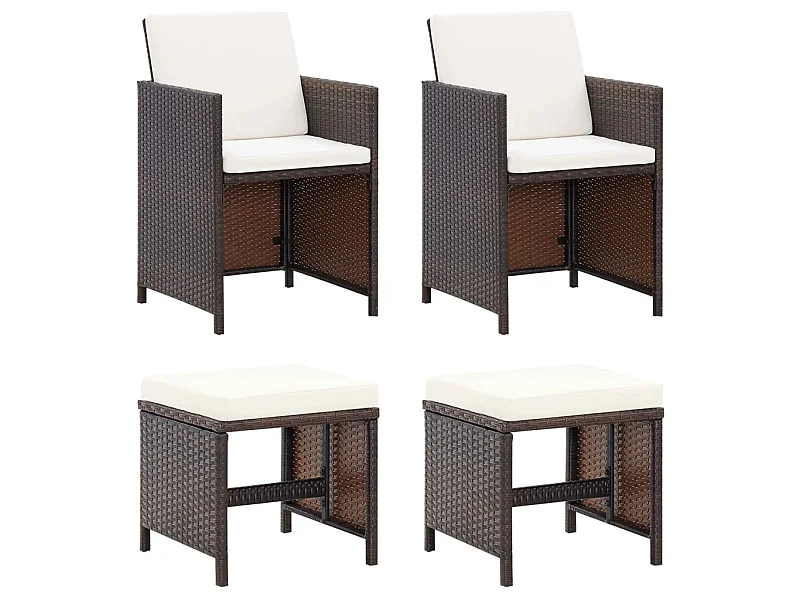 Jeu de chaise et tabouret de jardin 4 pcs Résine tressée Marron