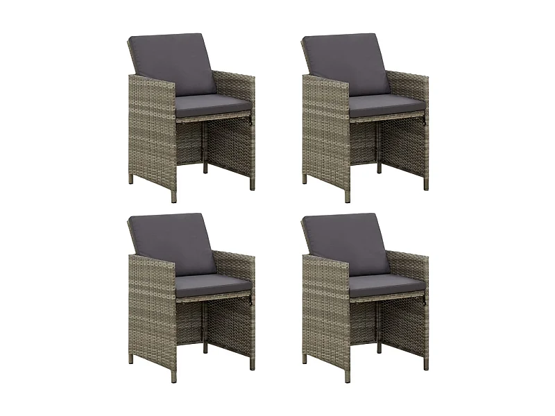 Chaises de jardin avec coussins 4 pcs Résine tressée Gris