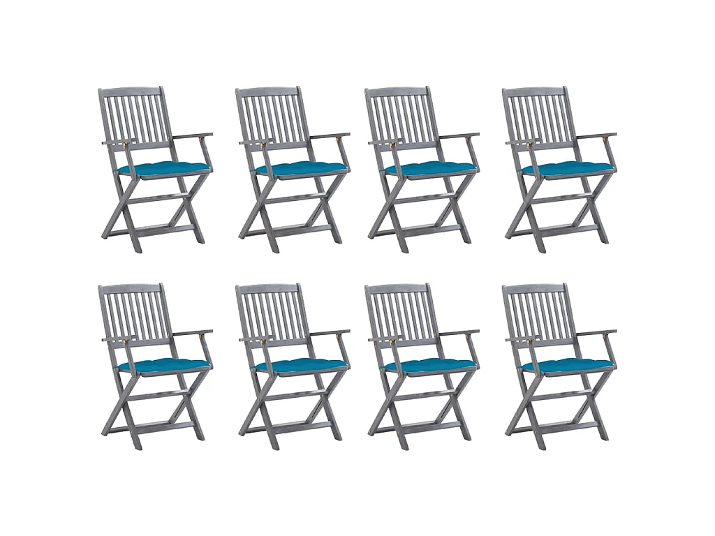 Chaises pliables d'extérieur 8 pcs avec coussins Bois d'acacia 34