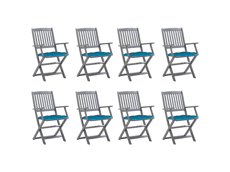 Chaises pliables d'extérieur 8 pcs avec coussins Bois d'acacia 34