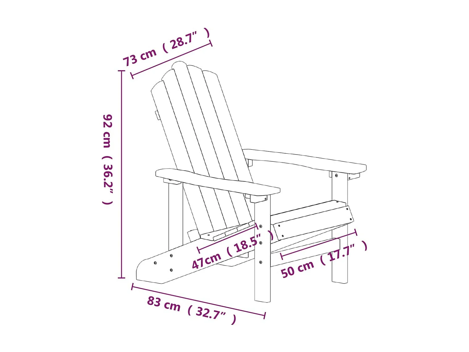Chaise de jardin Adirondack avec table PEHD Blanc