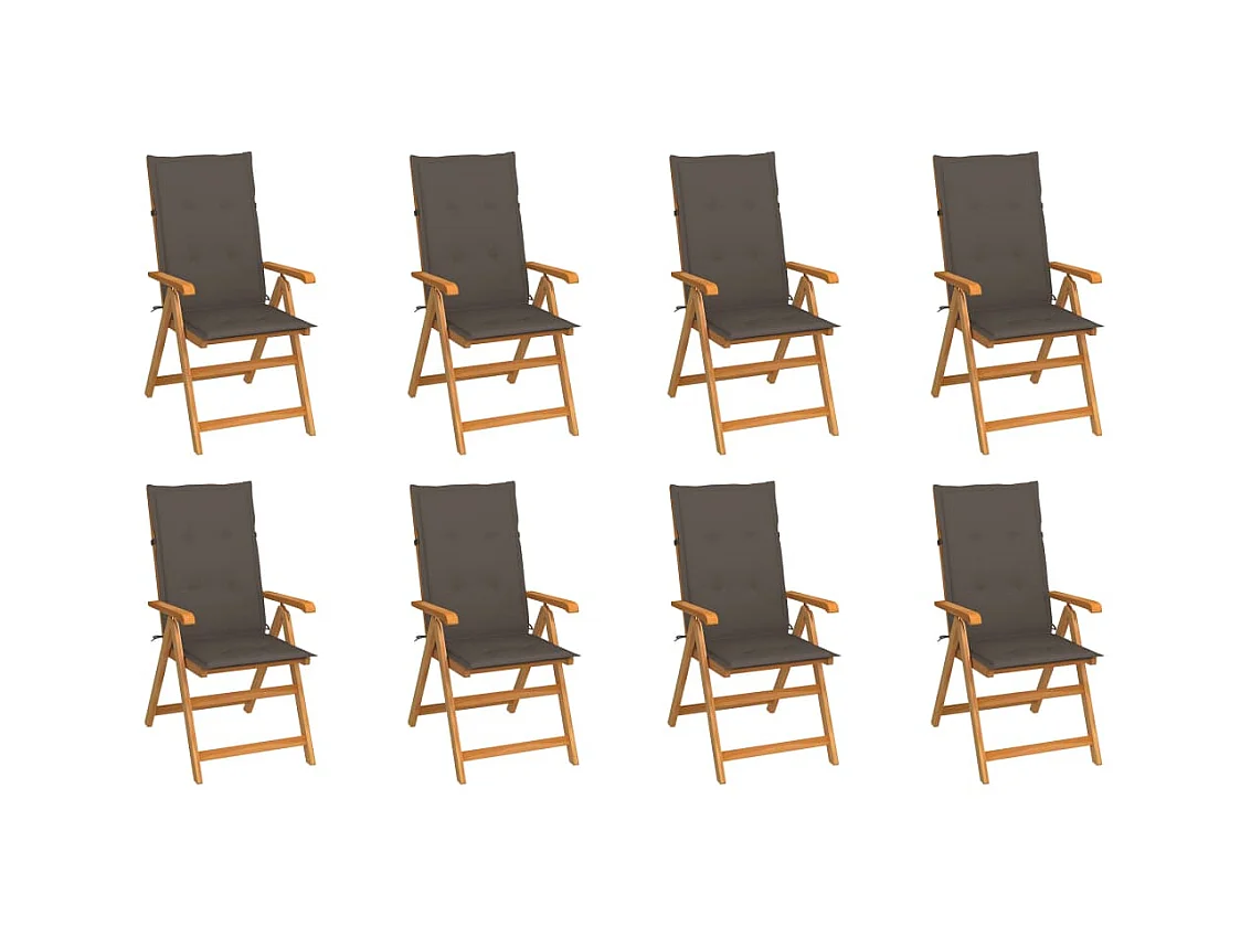 Chaises inclinables de jardin avec coussins 8 pcs Teck solide 34