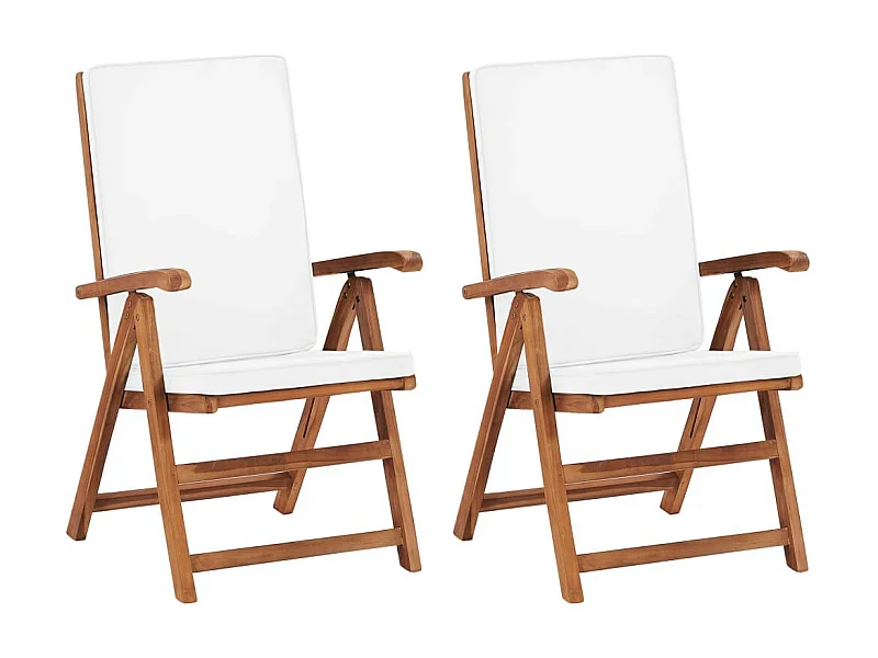 Chaises inclinables 2 pcs avec coussins Teck solide Crème