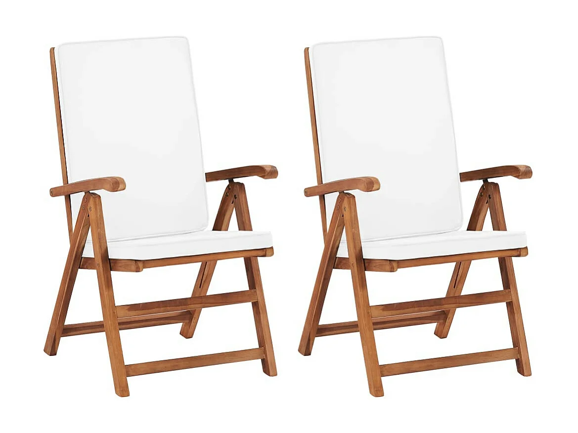 Chaises inclinables 2 pcs avec coussins Teck solide Crème