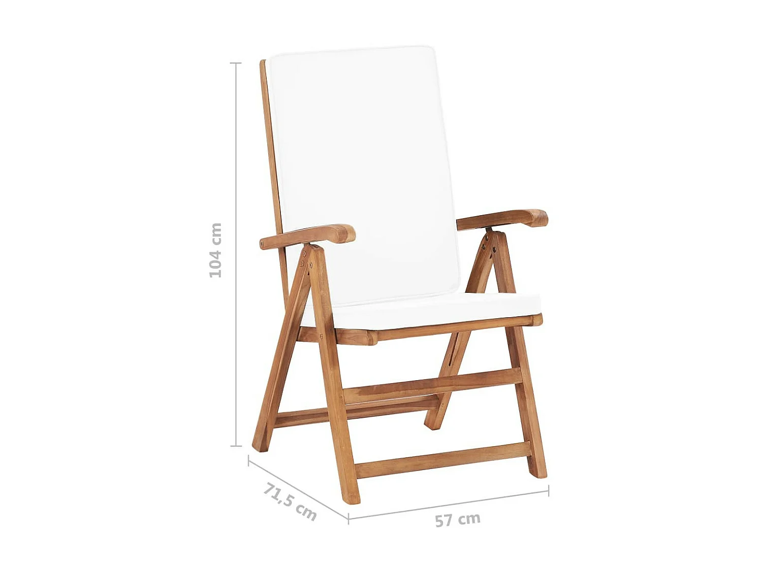 Chaises inclinables 2 pcs avec coussins Teck solide Crème