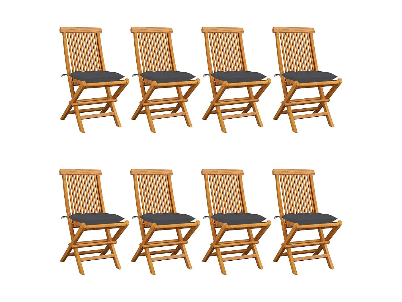 Chaises de jardin avec coussins anthracite 8 pcs Teck massif