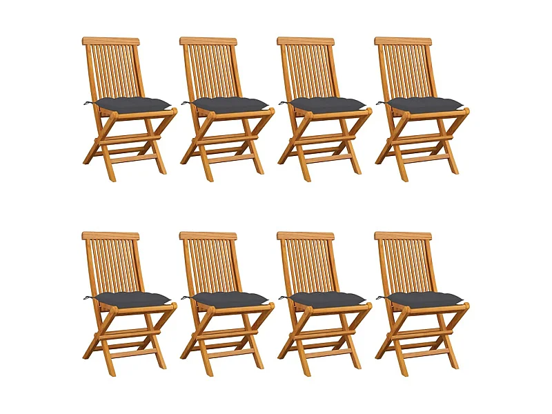 Chaises de jardin avec coussins anthracite 8 pcs Teck massif