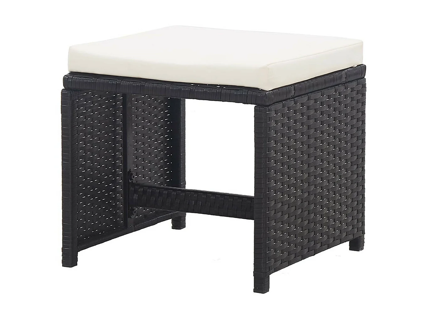 Tabourets de jardin 2 pcs avec coussins Résine tressée Noir