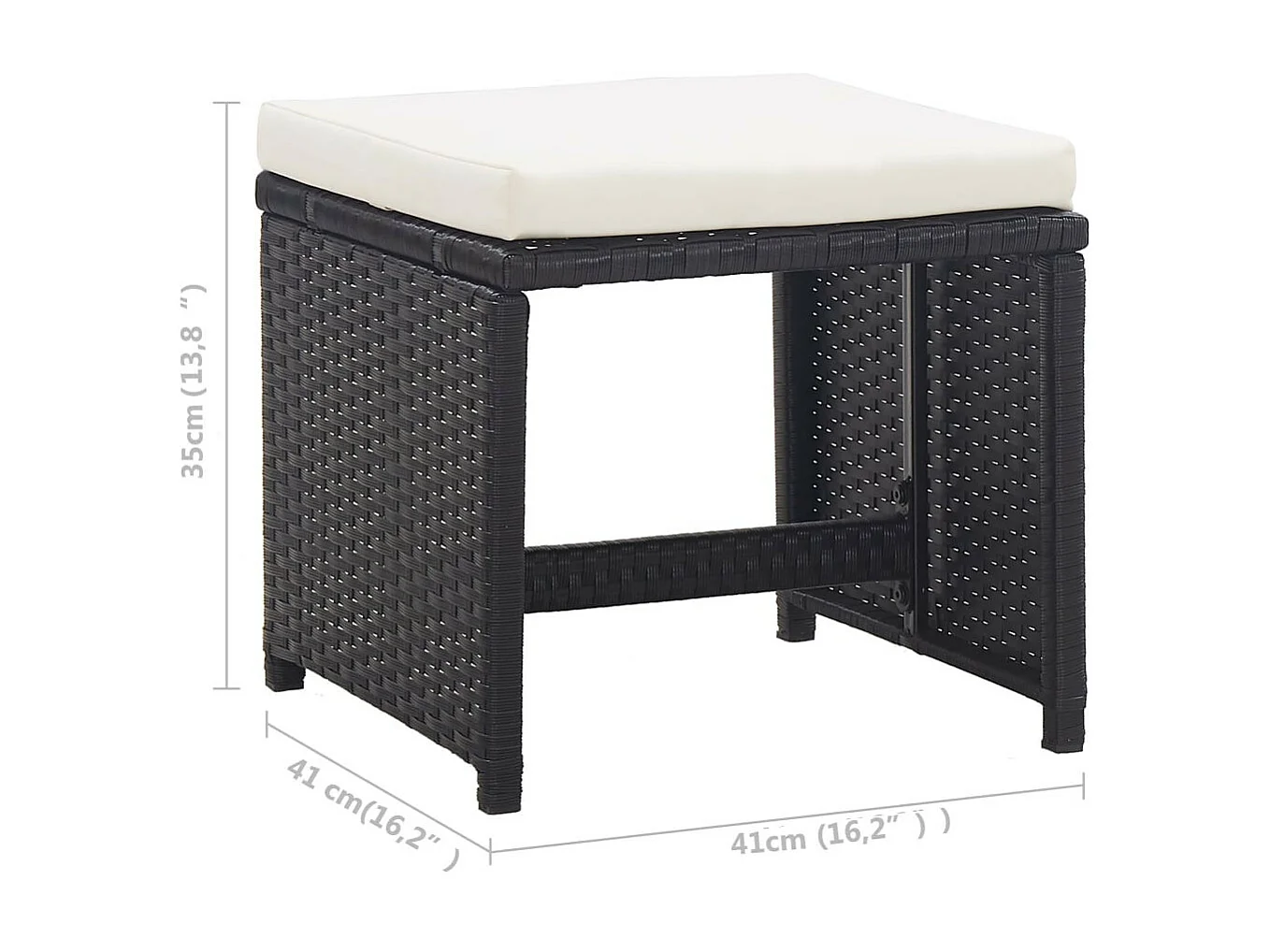 Tabourets de jardin 2 pcs avec coussins Résine tressée Noir