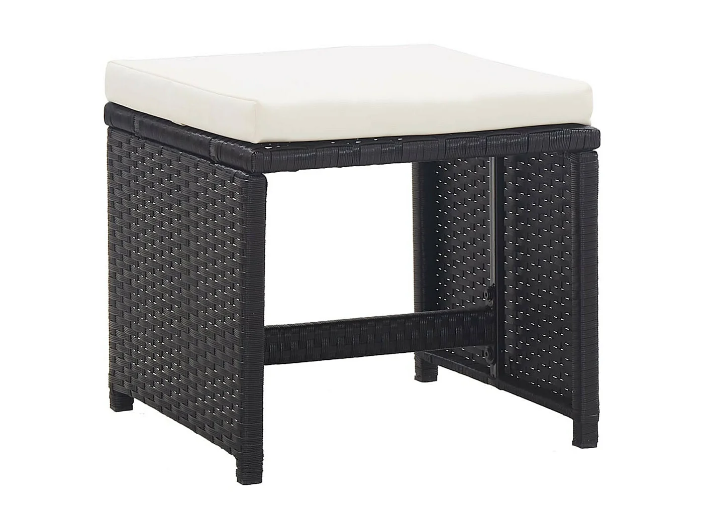 Tabourets de jardin 2 pcs avec coussins Résine tressée Noir