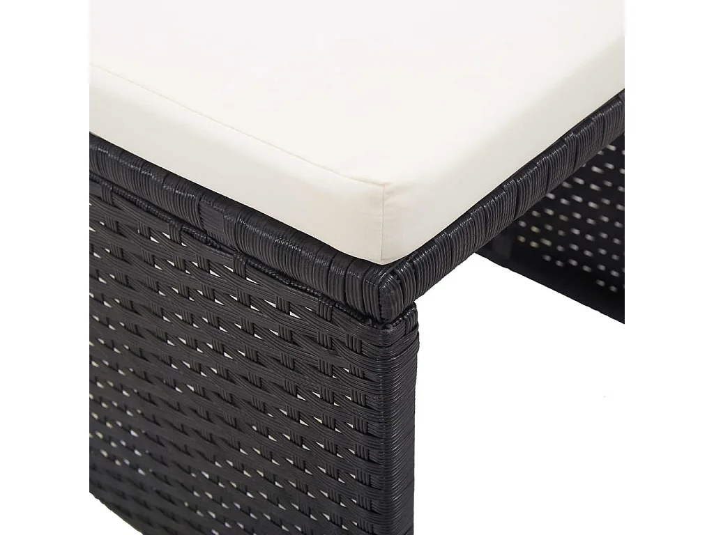 Tabourets de jardin 2 pcs avec coussins Résine tressée Noir