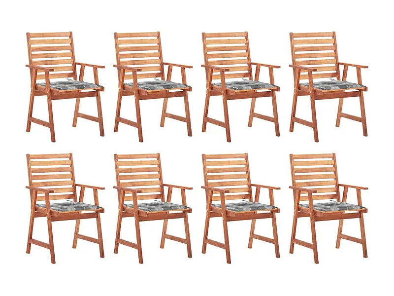 Chaises à dîner d'extérieur 8 pcs avec coussins Acacia massif 26