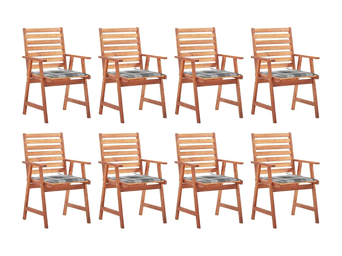 Chaises à dîner d'extérieur 8 pcs avec coussins Acacia massif 26
