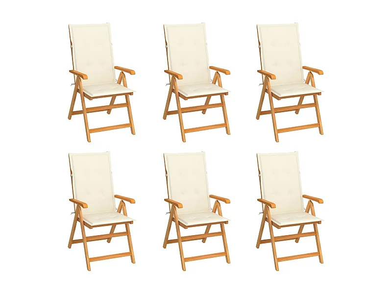 Chaises de jardin 6 pcs avec coussins crème Bois de teck