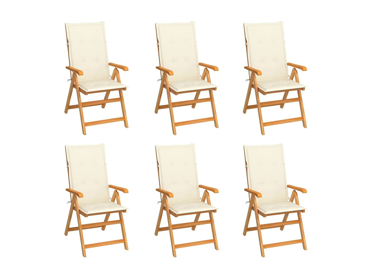Chaises de jardin 6 pcs avec coussins crème Bois de teck