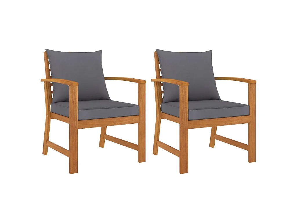 Chaises de jardin 2 pcs avec coussin gris foncé Bois d'acacia