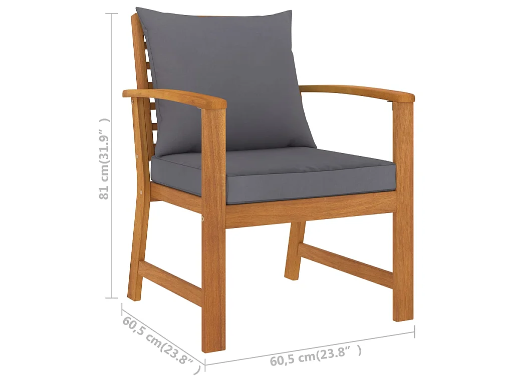Chaises de jardin 2 pcs avec coussin gris foncé Bois d'acacia