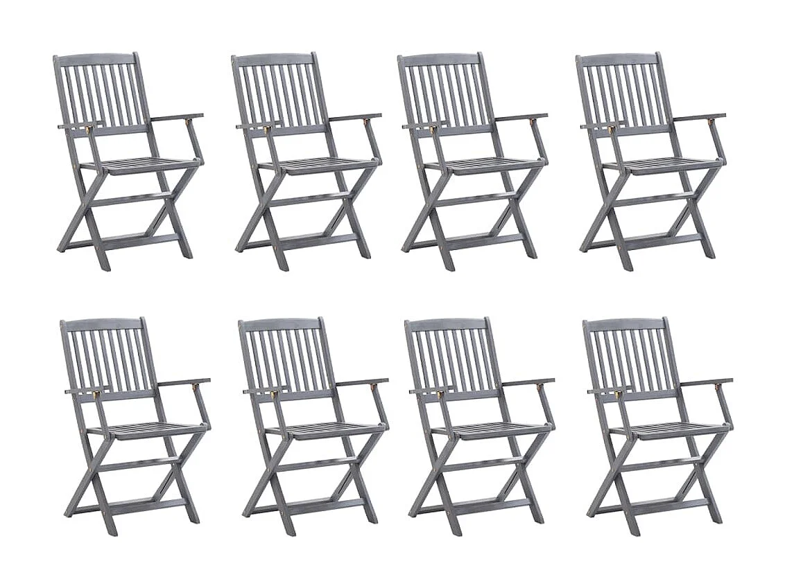 Chaises pliables d'extérieur 8 pcs avec coussins Bois d'acacia