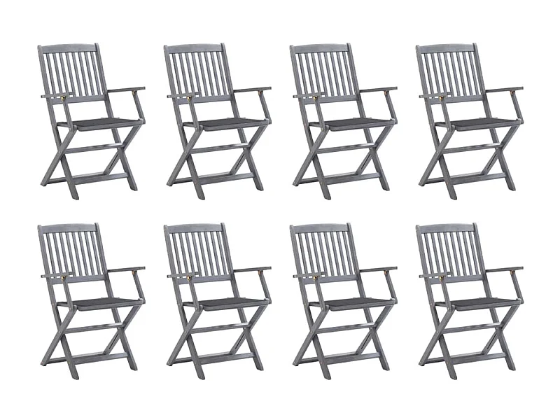 Chaises pliables d'extérieur 8 pcs avec coussins Bois d'acacia