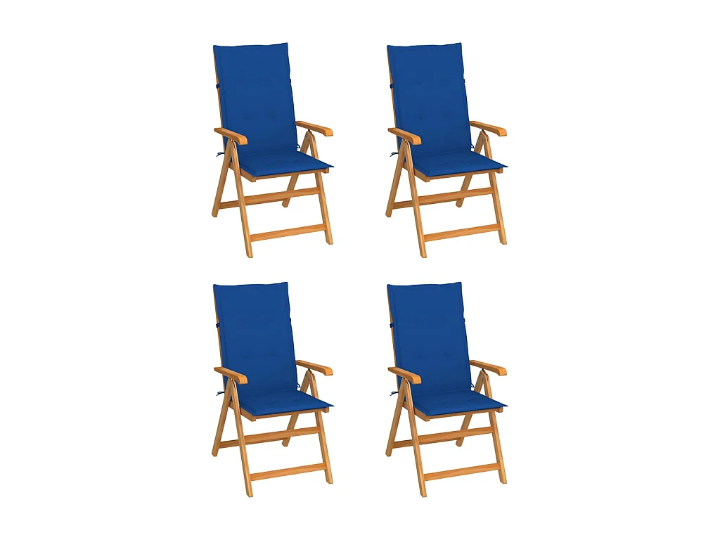 Chaises de jardin 4 pcs avec coussins bleu royal Bois de teck 2