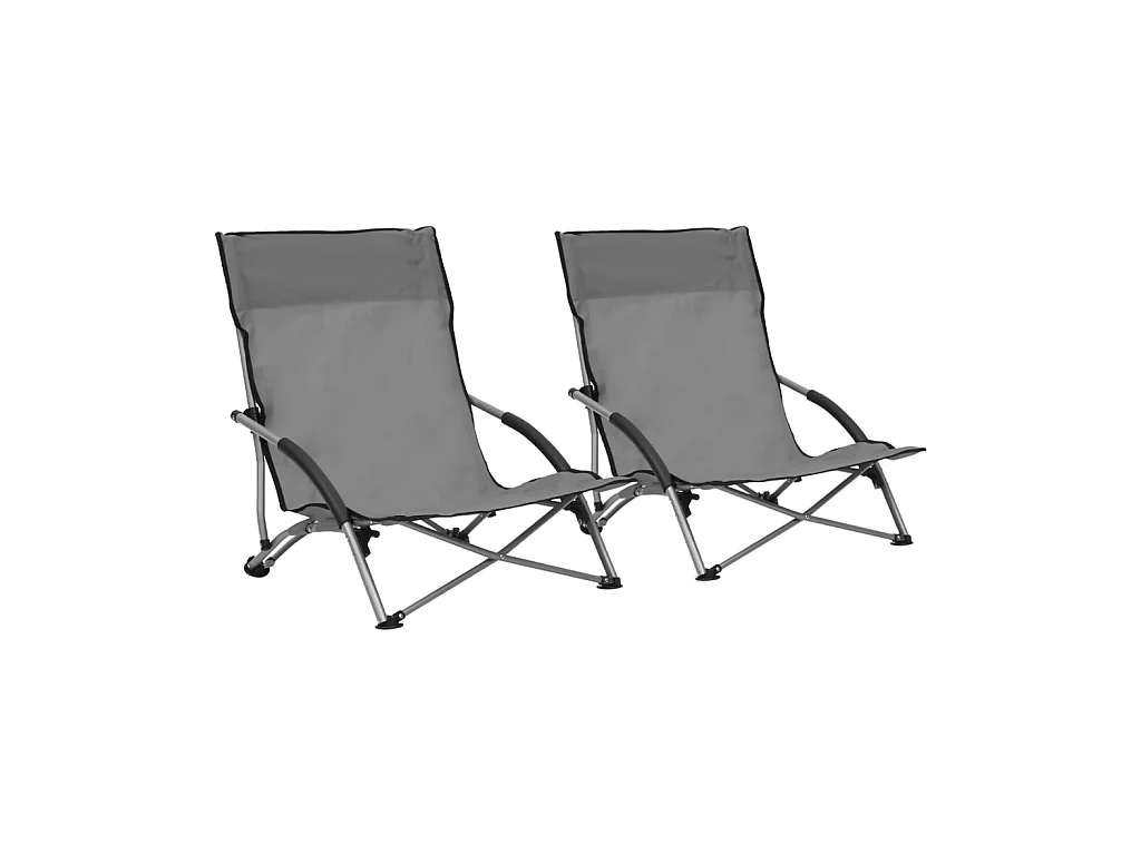 Chaises de plage pliables 2 pcs Gris Tissu 3