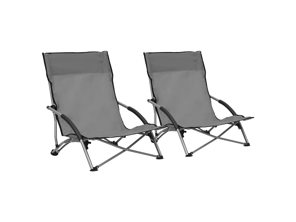 Chaises de plage pliables 2 pcs Gris Tissu 3