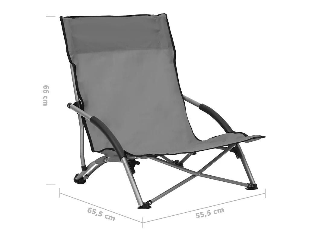 Chaises de plage pliables 2 pcs Gris Tissu 3
