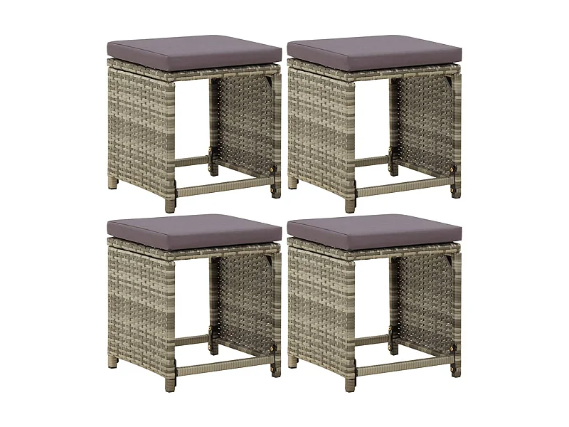 Tabourets de jardin 4 pcs avec coussins Résine tressée Gris