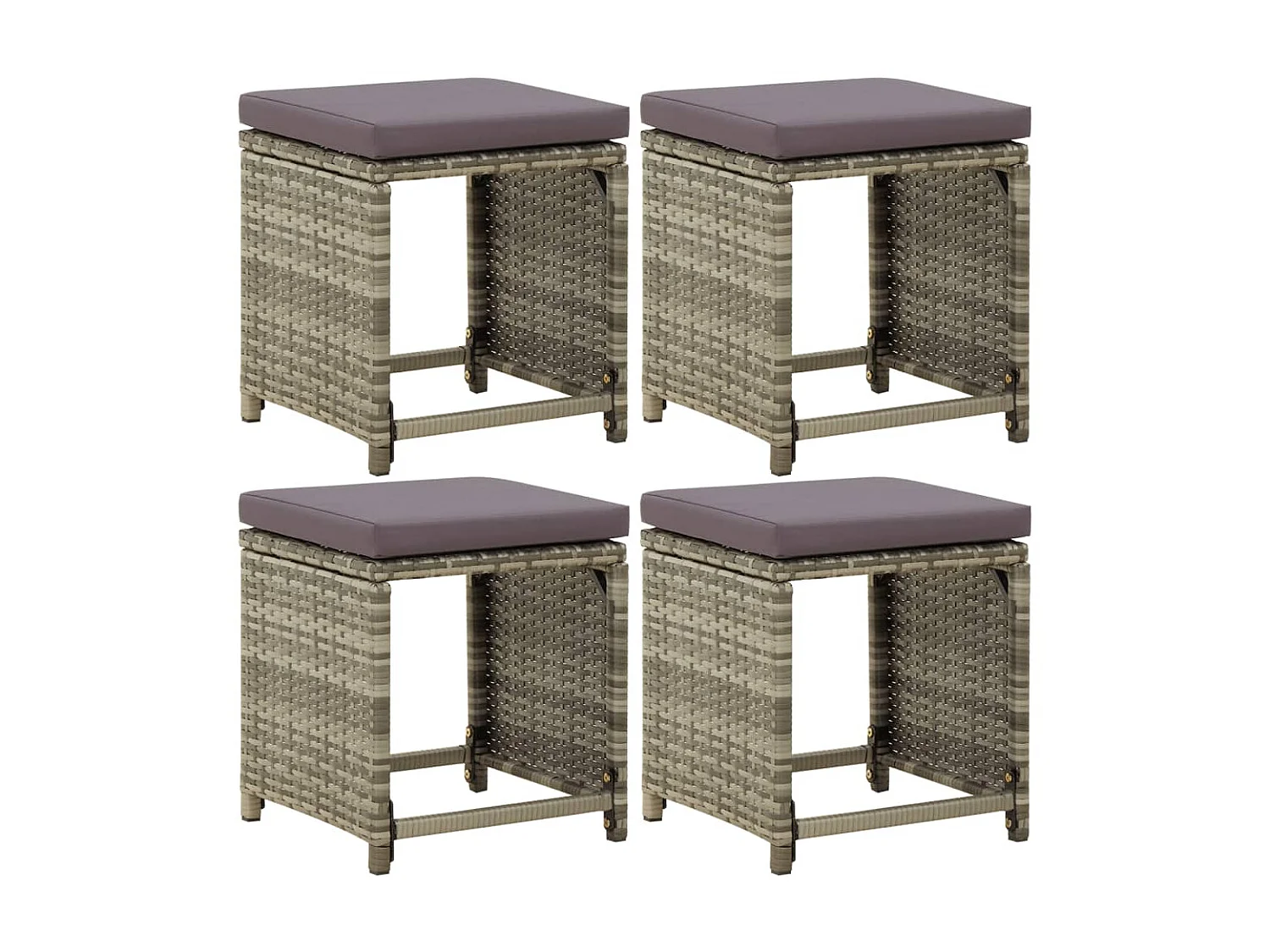 Tabourets de jardin 4 pcs avec coussins Résine tressée Gris