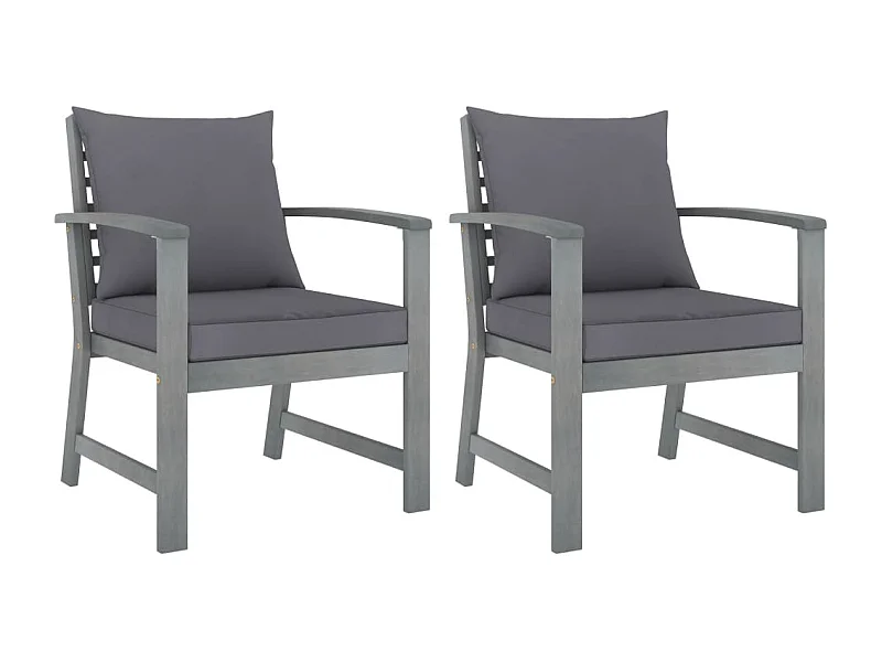 Chaises de jardin 2 pcs avec coussins gris foncé Bois d'acacia
