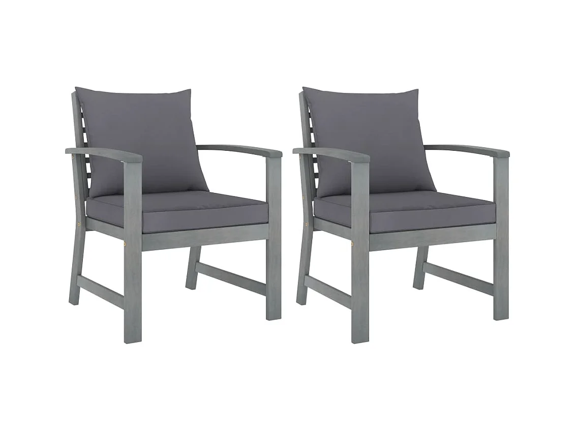 Chaises de jardin 2 pcs avec coussins gris foncé Bois d'acacia