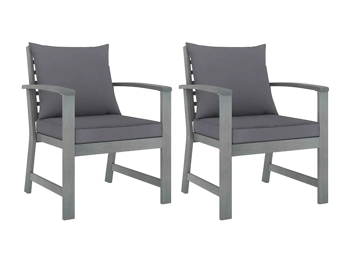 Chaises de jardin 2 pcs avec coussins gris foncé Bois d'acacia