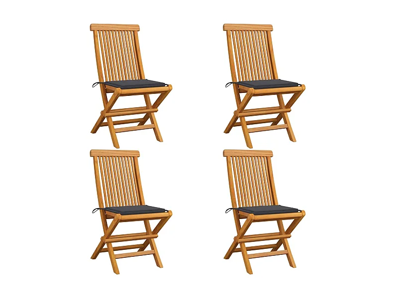 Chaises de jardin avec coussins anthracite 4 pcs Bois de teck 3