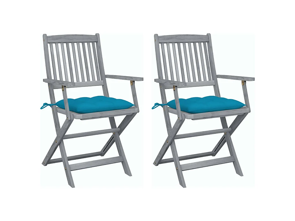 Chaises pliables d'extérieur 2 pcs avec coussins Bois d'acacia 11
