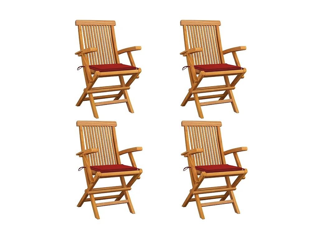 Chaises de jardin avec coussins rouge 4 pcs Bois de teck massif 4