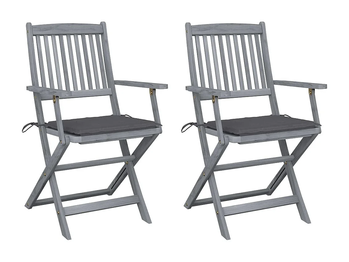 Chaises pliables d'extérieur 2 pcs avec coussins Bois d'acacia 2