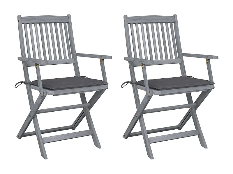 Chaises pliables d'extérieur 2 pcs avec coussins Bois d'acacia 2