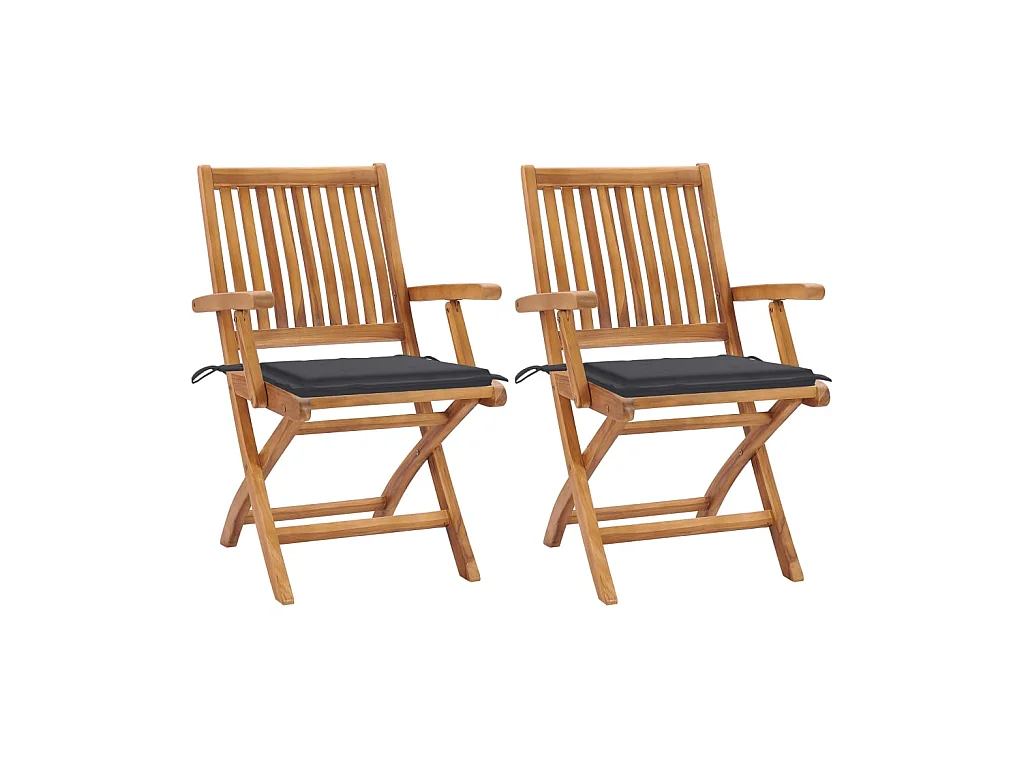 Chaises de jardin 2 pcs avec coussins anthracite Bois de teck 8