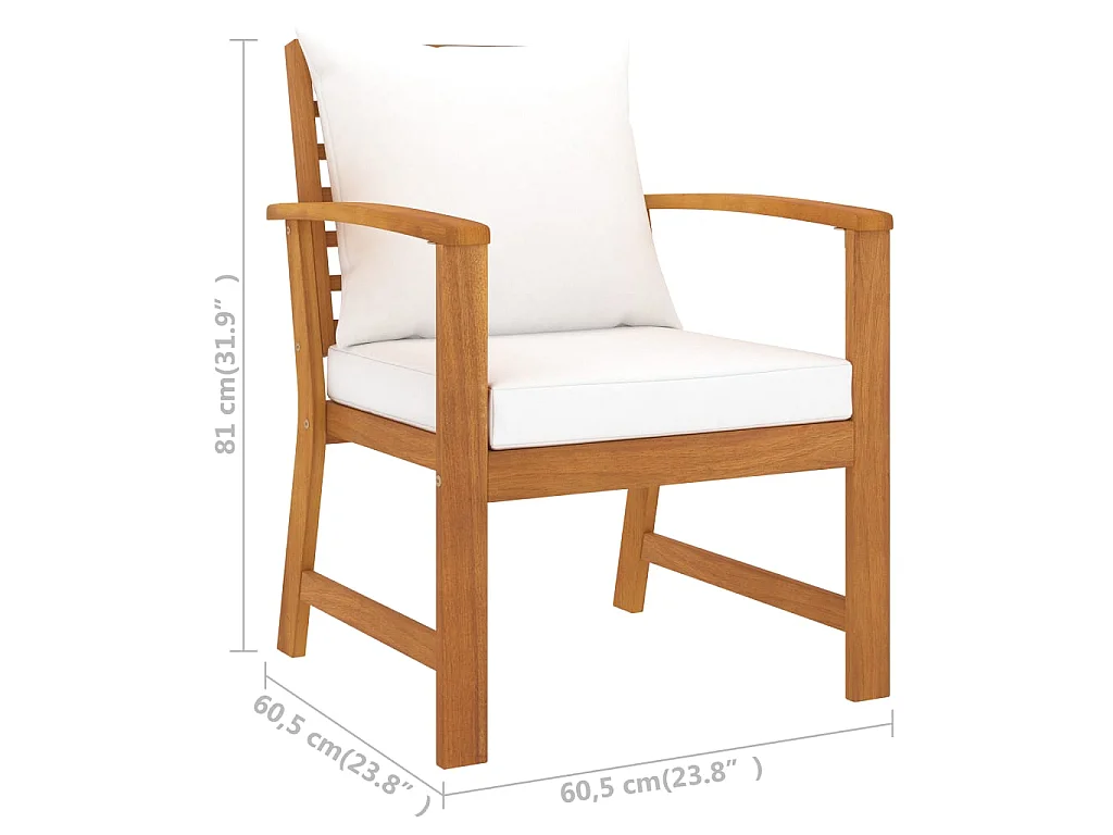Chaises de jardin 2 pcs avec coussin crème Bois d'acacia massif