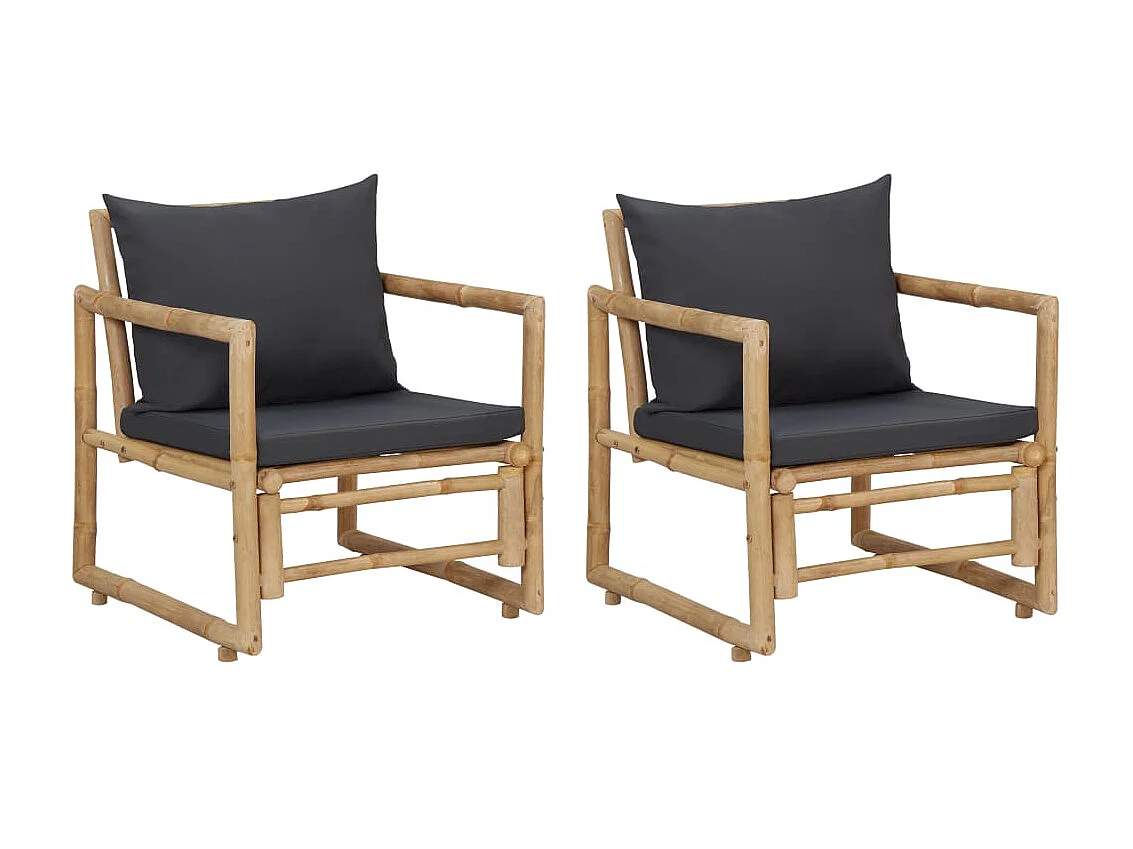 Chaises de jardin avec coussins 2 pcs Bambou