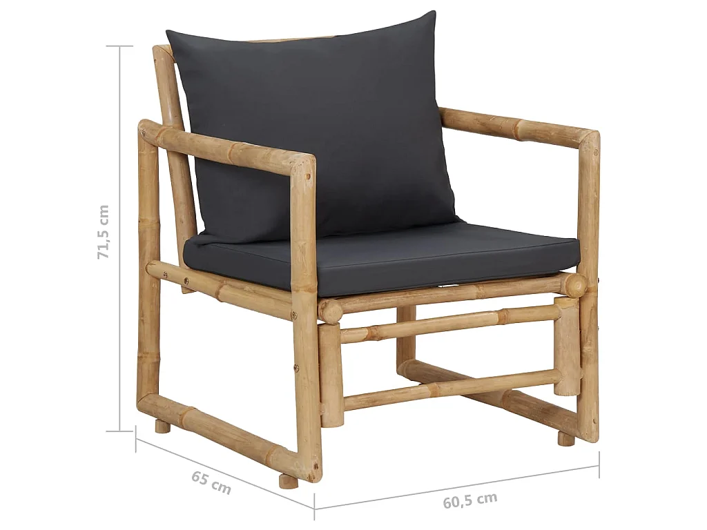 Chaises de jardin avec coussins 2 pcs Bambou