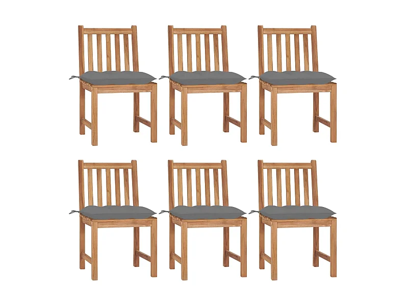 Chaises de jardin 6 pcs avec coussins Bois de teck massif 3